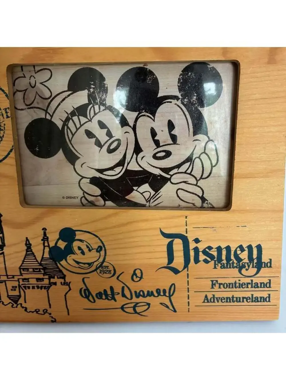Disney Parks Mickey Minnie Castle Wood 4x6 Photo Frame Fantasyland Frontierland